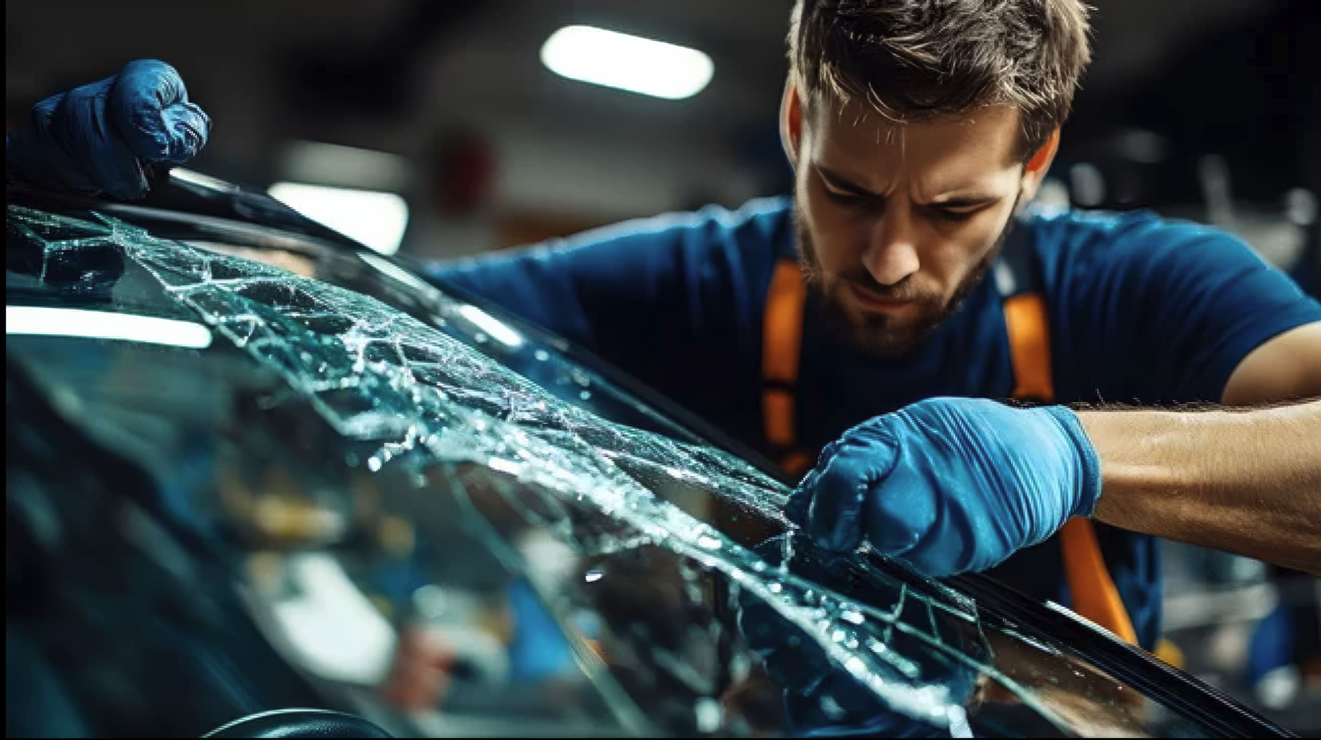 Auto glass technician repairing windshield Koreatown Los Angeles