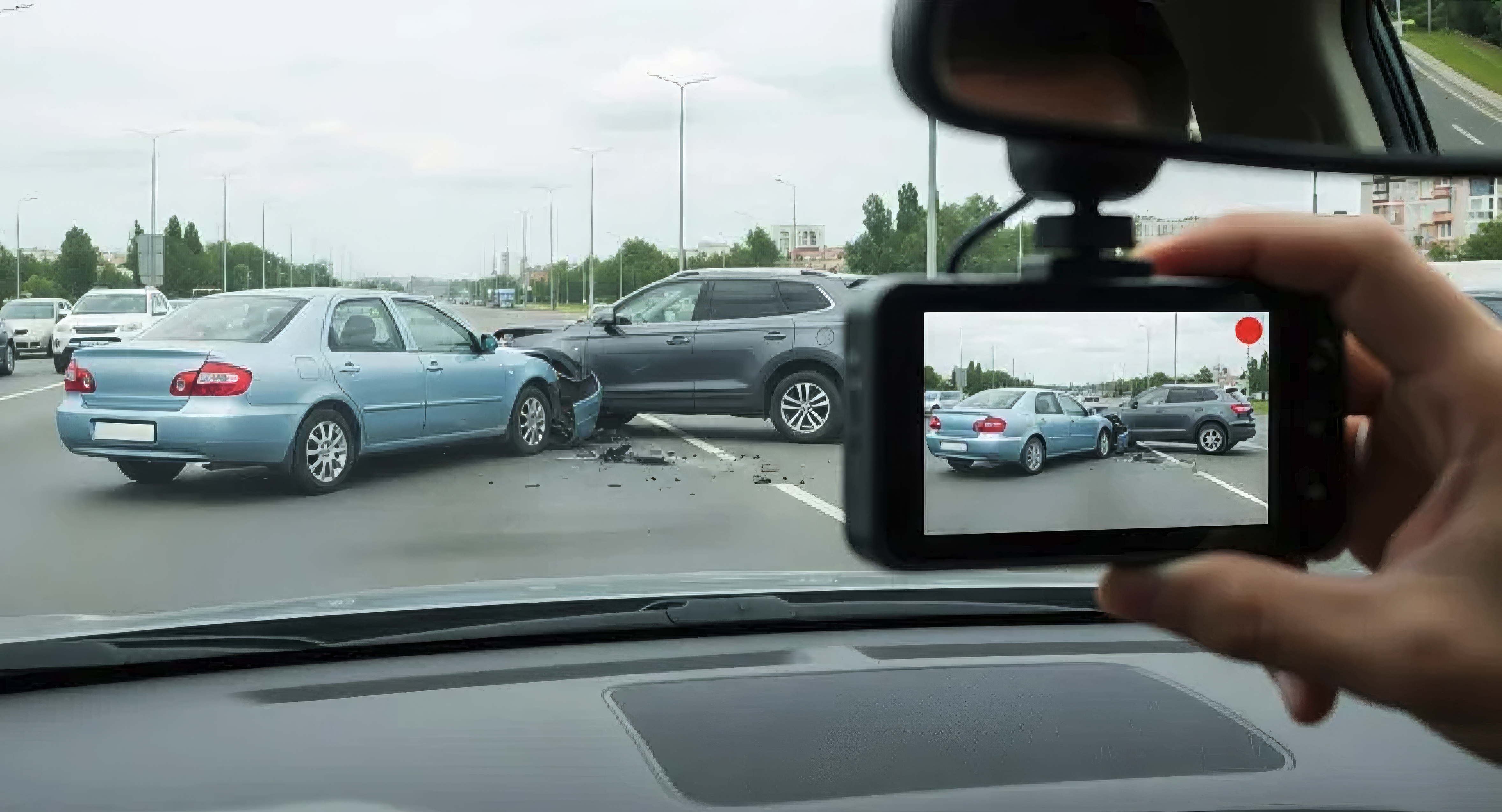 Dashcam recording road incident — professional dashcam installation Los Angeles Koreatown Western Auto Glass and Tire