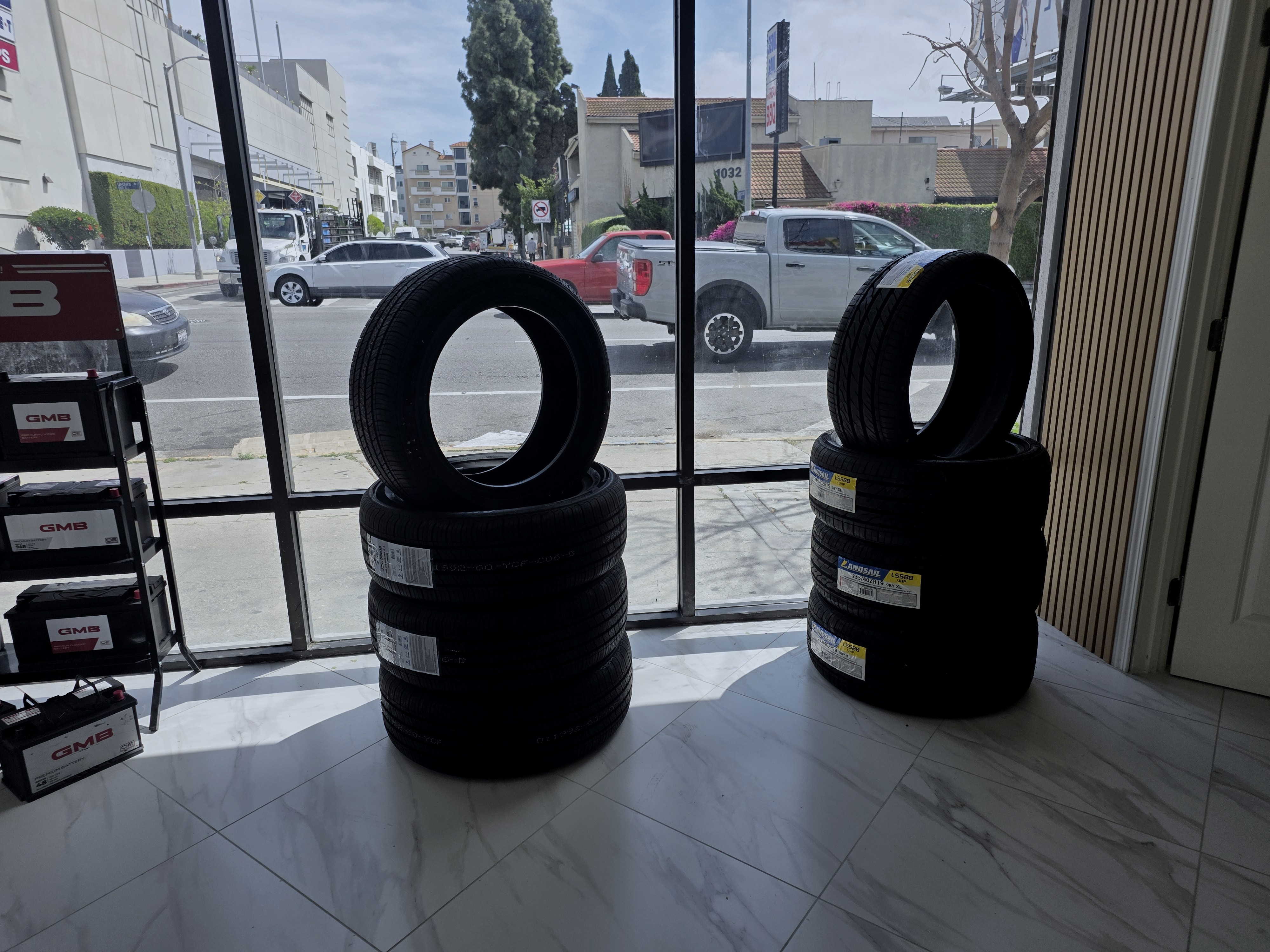 Tire showroom and new tire sales at Western Auto Glass & Tire Koreatown Los Angeles